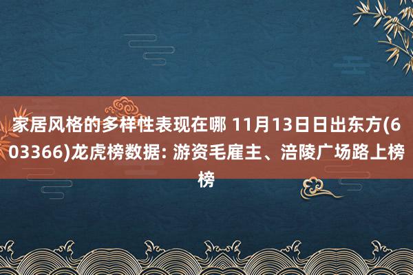 家居风格的多样性表现在哪 11月13日日出东方(603366)龙虎榜数据: 游资毛雇主、涪陵广场路上榜