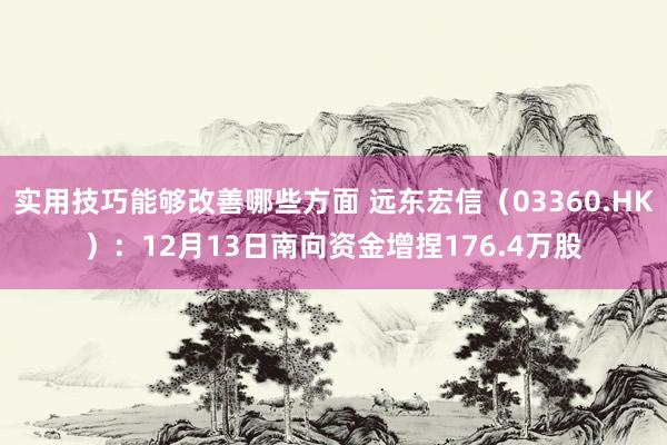 实用技巧能够改善哪些方面 远东宏信（03360.HK）：12月13日南向资金增捏176.4万股