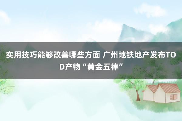 实用技巧能够改善哪些方面 广州地铁地产发布TOD产物“黄金五律”