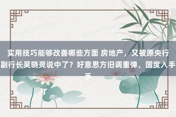 实用技巧能够改善哪些方面 房地产，又被原央行副行长吴晓灵说中了？好意思方旧调重弹，国度入手