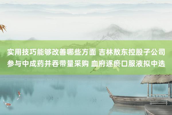 实用技巧能够改善哪些方面 吉林敖东控股子公司参与中成药并吞带量采购 血府逐瘀口服液拟中选