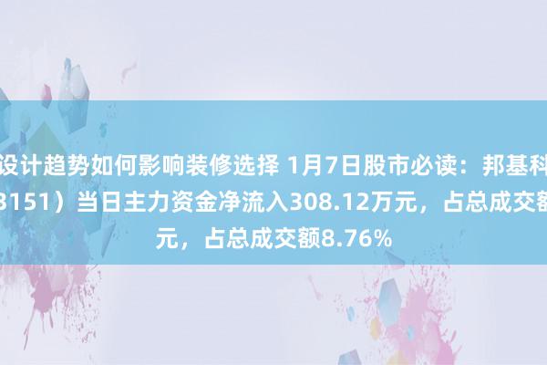 设计趋势如何影响装修选择 1月7日股市必读：邦基科技（603151）当日主力资金净流入308.12万元，占总成交额8.76%