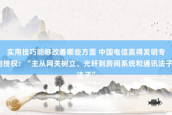 实用技巧能够改善哪些方面 中国电信赢得发明专利授权：“主从网关树立、光纤到房间系统和通讯法子”