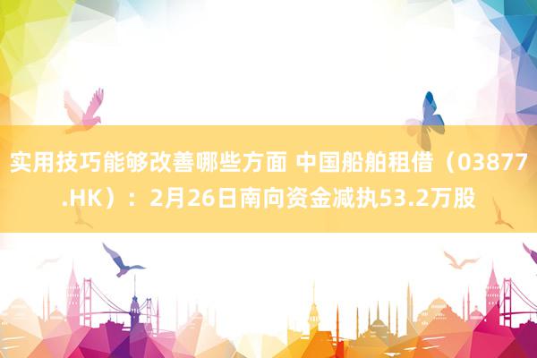 实用技巧能够改善哪些方面 中国船舶租借（03877.HK）：2月26日南向资金减执53.2万股